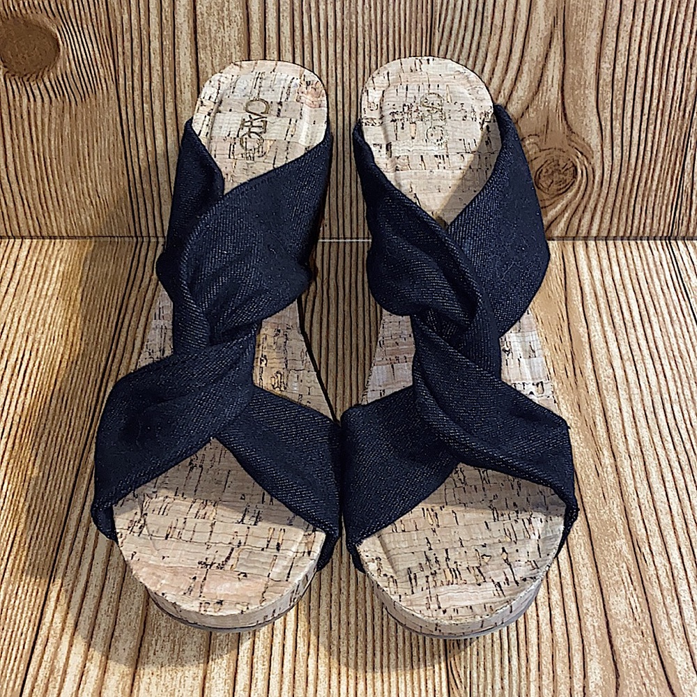 NWOT Black Denim Wedges